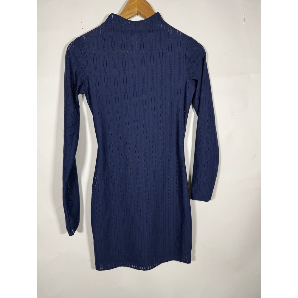 Alo Yoga Navy Blue Pointelle Mock Neck Long Sleeve Mini Dress Women's Size XXS